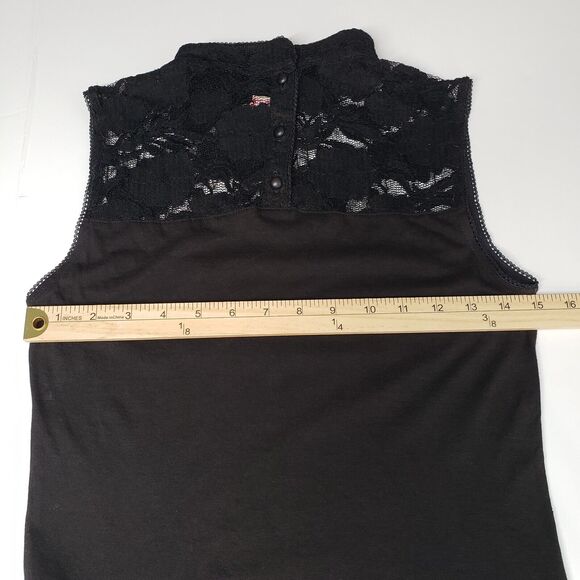 Vintage Beau Bois Sleeveless Top Womens Medium Black Mock Neck Y2K Lace Goth - Picture 5 of 11